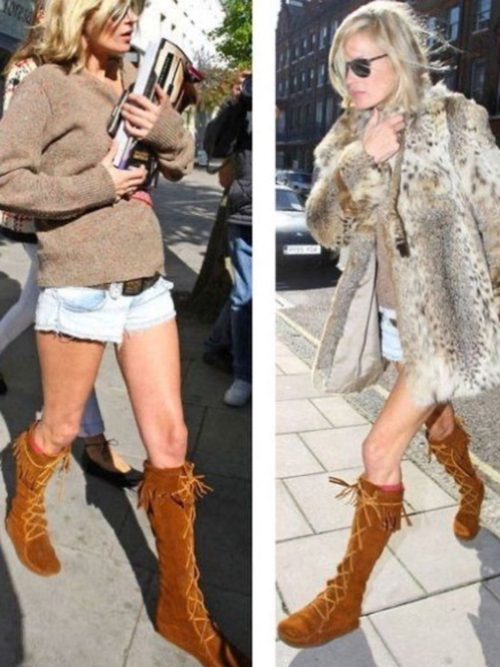 Minnetonka Tall Fringe Suede Lace-Up Boots in Brown